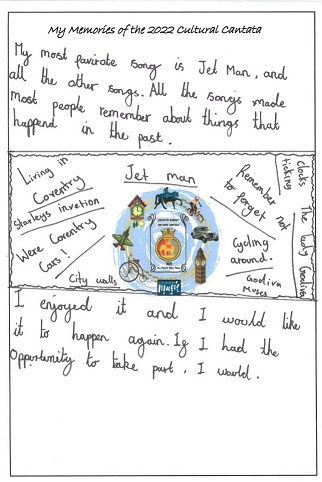 children's written and illustrted feedback from cultural cantata 2022