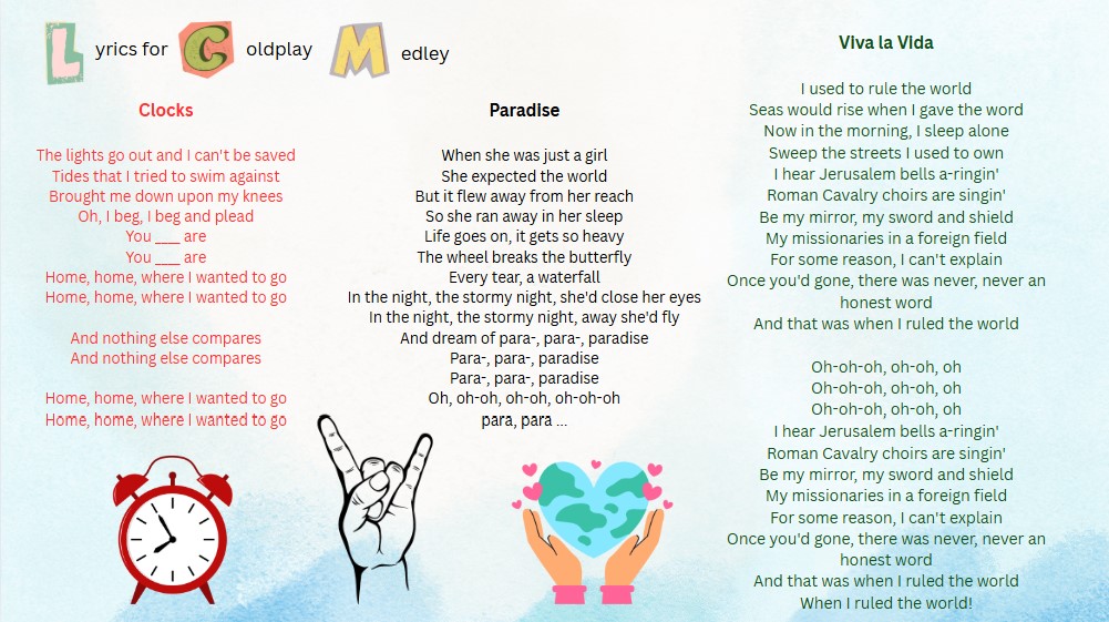 Coldplay medley lyric images